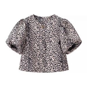 Leopard Print Bubble Sleeve Blouse
